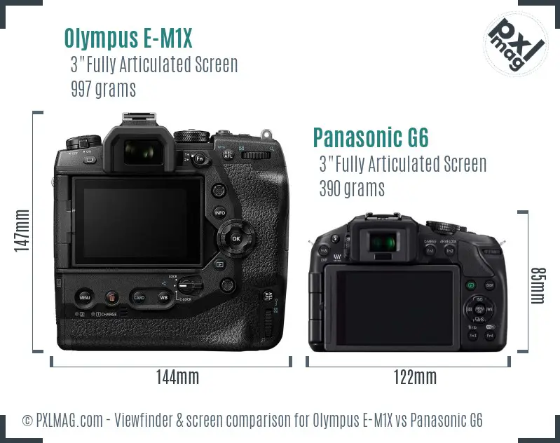 Olympus E-M1X vs Panasonic G6 Screen and Viewfinder comparison
