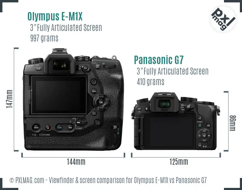 Olympus E-M1X vs Panasonic G7 Screen and Viewfinder comparison