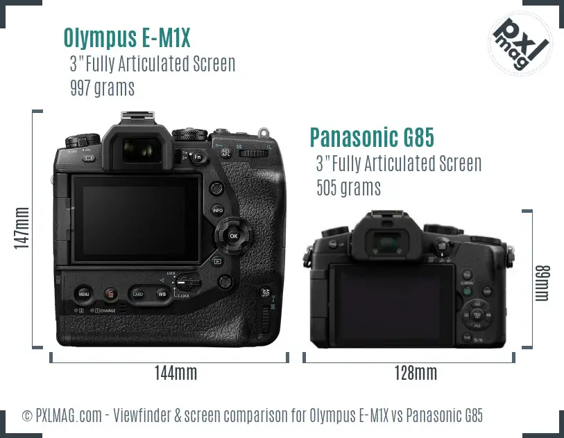 Olympus E-M1X vs Panasonic G85 Screen and Viewfinder comparison