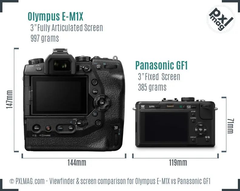 Olympus E-M1X vs Panasonic GF1 Screen and Viewfinder comparison