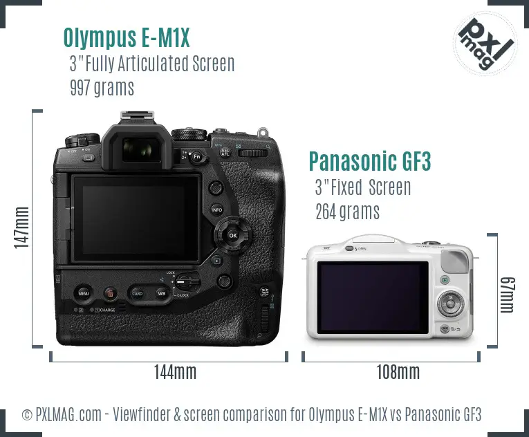 Olympus E-M1X vs Panasonic GF3 Screen and Viewfinder comparison