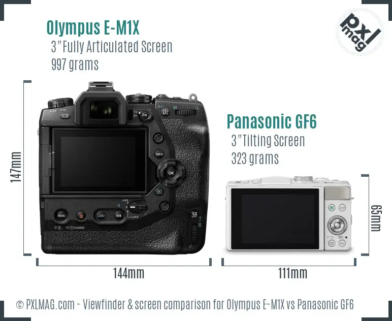 Olympus E-M1X vs Panasonic GF6 Screen and Viewfinder comparison