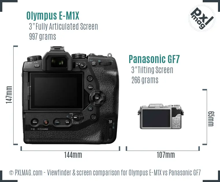 Olympus E-M1X vs Panasonic GF7 Screen and Viewfinder comparison