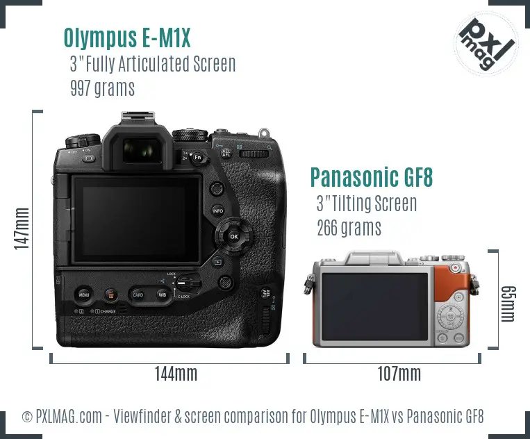 Olympus E-M1X vs Panasonic GF8 Screen and Viewfinder comparison