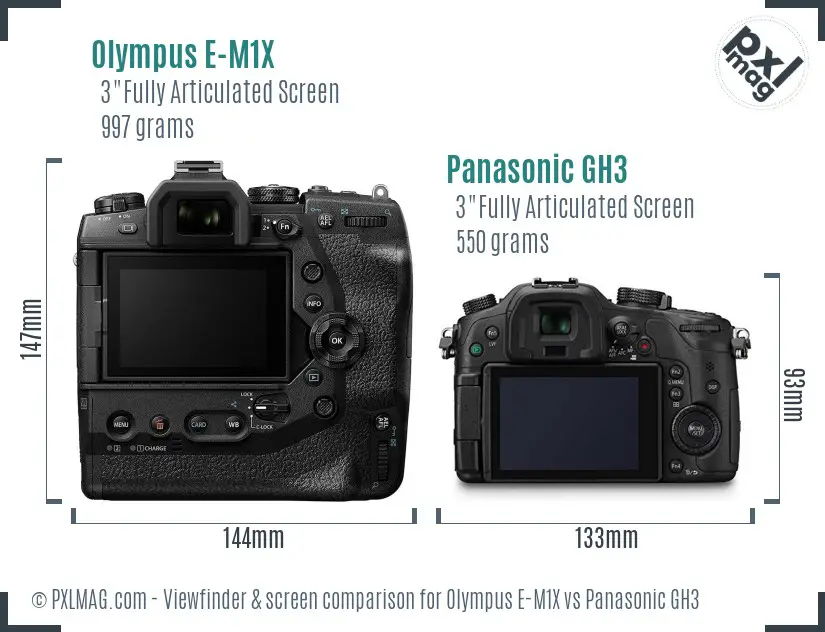 Olympus E-M1X vs Panasonic GH3 Screen and Viewfinder comparison