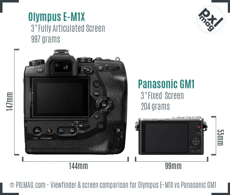 Olympus E-M1X vs Panasonic GM1 Screen and Viewfinder comparison