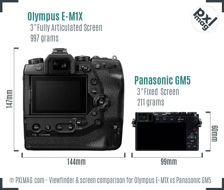 Olympus E-M1X vs Panasonic GM5 Screen and Viewfinder comparison