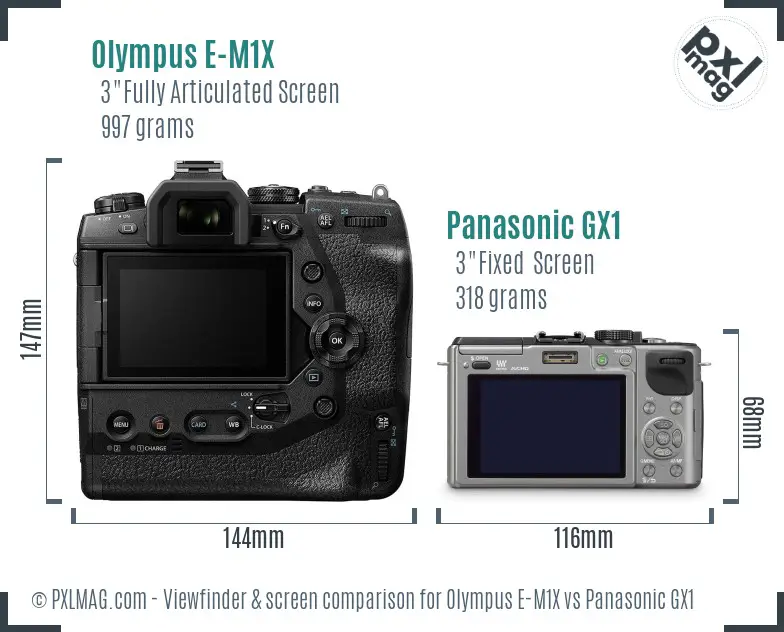 Olympus E-M1X vs Panasonic GX1 Screen and Viewfinder comparison