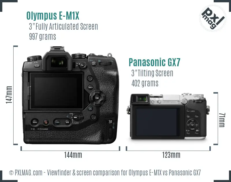 Olympus E-M1X vs Panasonic GX7 Screen and Viewfinder comparison