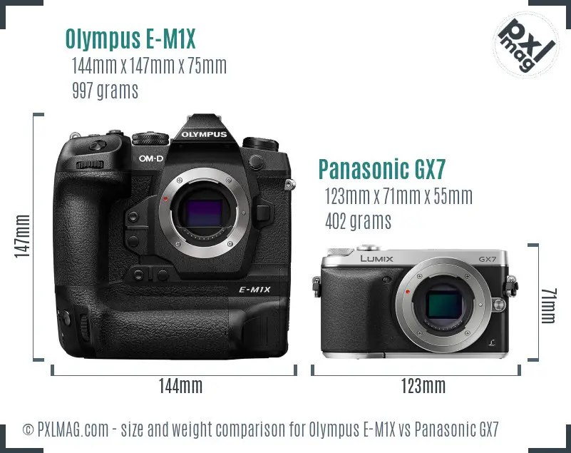Olympus E-M1X vs Panasonic GX7 size comparison