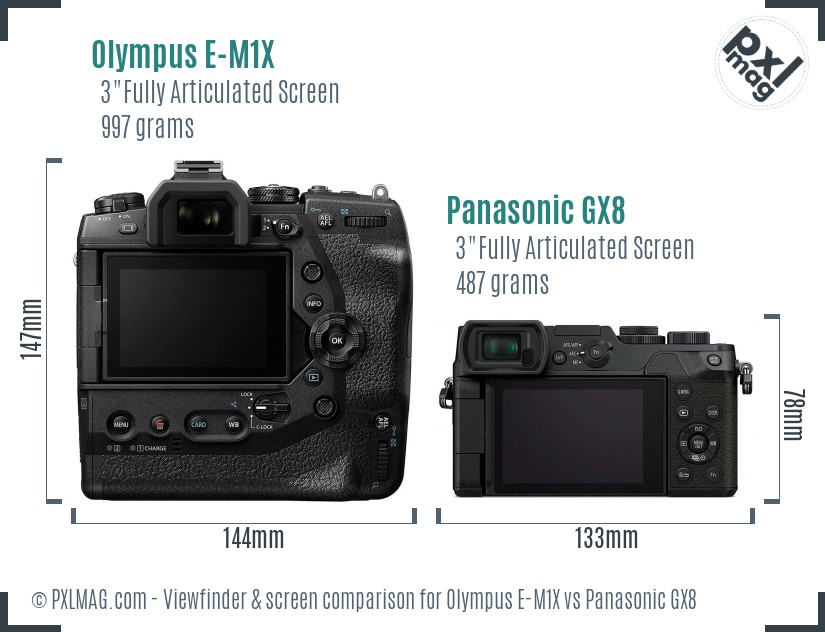 Olympus E-M1X vs Panasonic GX8 Screen and Viewfinder comparison