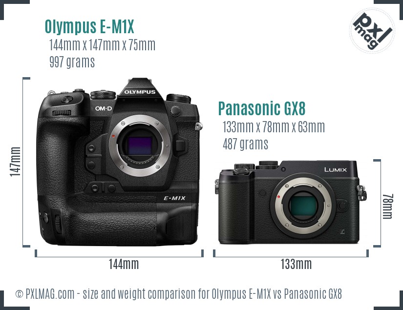 Olympus E-M1X vs Panasonic GX8 size comparison