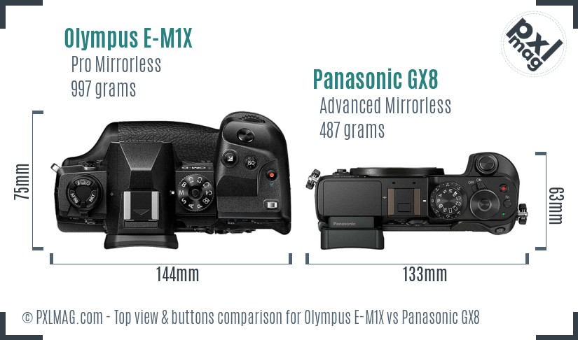 Olympus E-M1X vs Panasonic GX8 top view buttons comparison