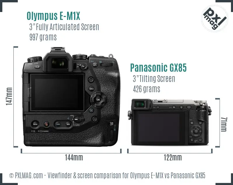 Olympus E-M1X vs Panasonic GX85 Screen and Viewfinder comparison