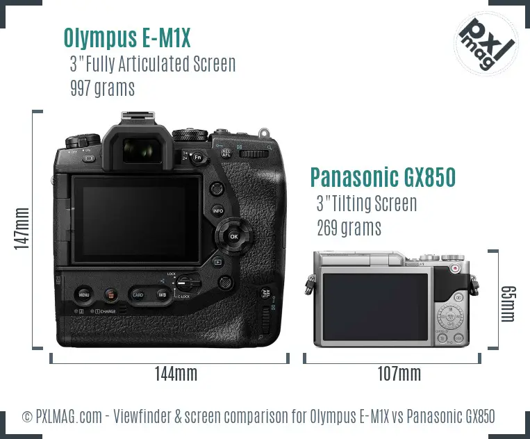 Olympus E-M1X vs Panasonic GX850 Screen and Viewfinder comparison