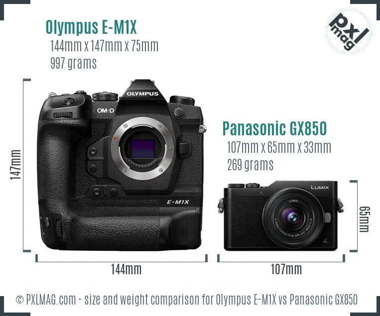 Olympus E-M1X vs Panasonic GX850 size comparison