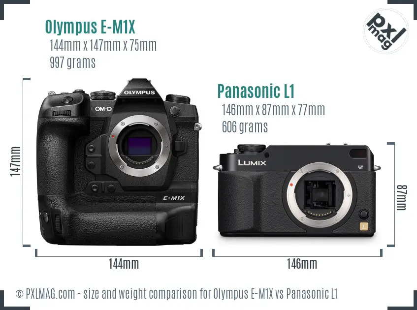 Olympus E-M1X vs Panasonic L1 size comparison