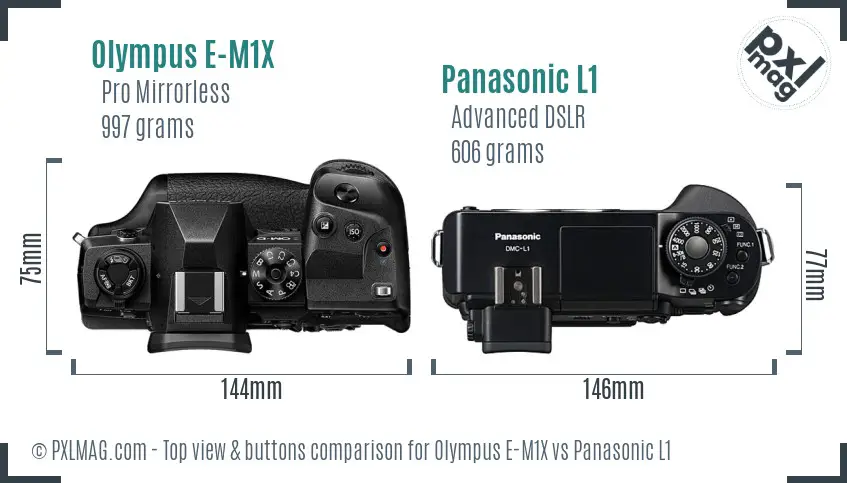 Olympus E-M1X vs Panasonic L1 top view buttons comparison