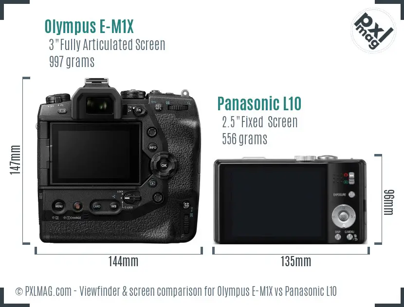 Olympus E-M1X vs Panasonic L10 Screen and Viewfinder comparison