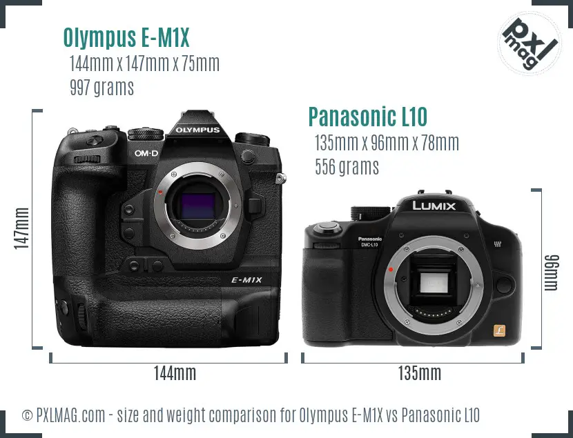 Olympus E-M1X vs Panasonic L10 size comparison