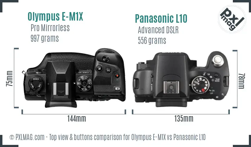 Olympus E-M1X vs Panasonic L10 top view buttons comparison