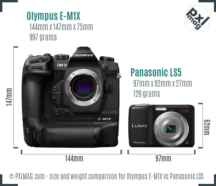 Olympus E-M1X vs Panasonic LS5 size comparison