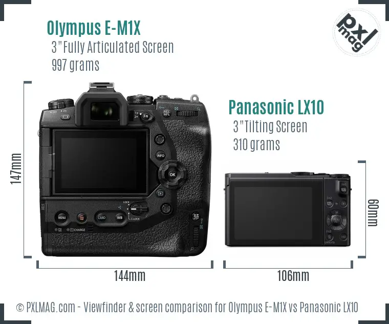 Olympus E-M1X vs Panasonic LX10 Screen and Viewfinder comparison