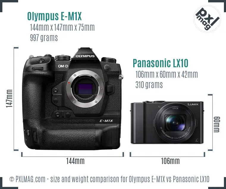 Olympus E-M1X vs Panasonic LX10 size comparison