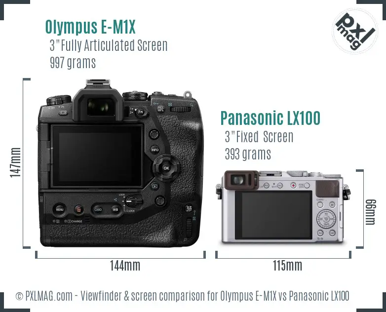Olympus E-M1X vs Panasonic LX100 Screen and Viewfinder comparison