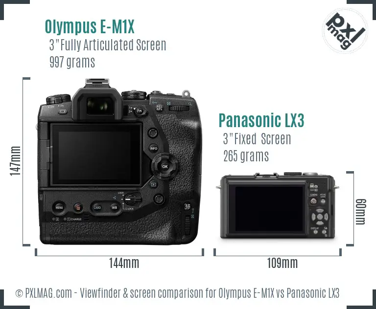 Olympus E-M1X vs Panasonic LX3 Screen and Viewfinder comparison