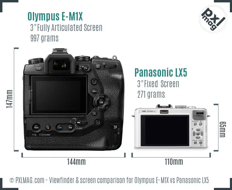 Olympus E-M1X vs Panasonic LX5 Screen and Viewfinder comparison Olympus E-M1X vs Panasonic LX5 Screen and Viewfinder comparison