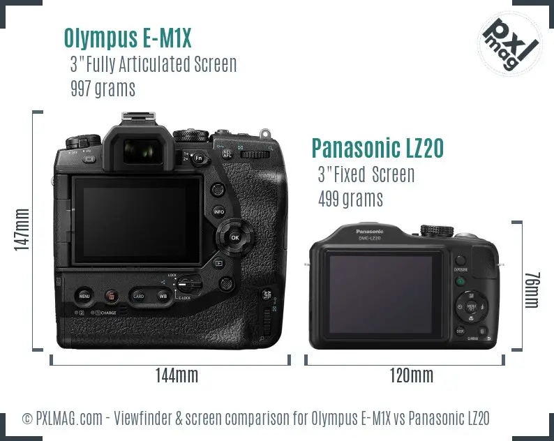 Olympus E-M1X vs Panasonic LZ20 Screen and Viewfinder comparison