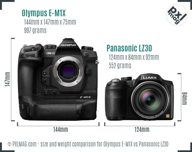 Olympus E-M1X vs Panasonic LZ30 size comparison Olympus E-M1X vs Panasonic LZ30 size comparison