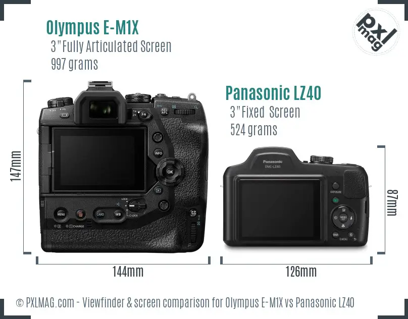 Olympus E-M1X vs Panasonic LZ40 Screen and Viewfinder comparison