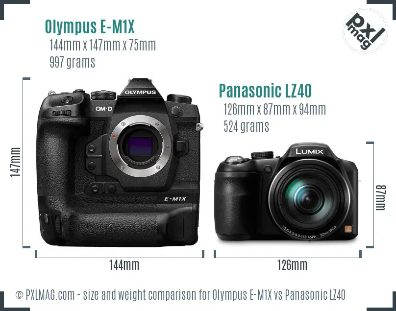 Olympus E-M1X vs Panasonic LZ40 size comparison