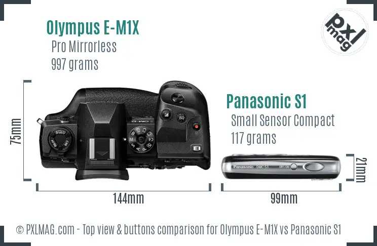 Olympus E-M1X vs Panasonic S1 top view buttons comparison