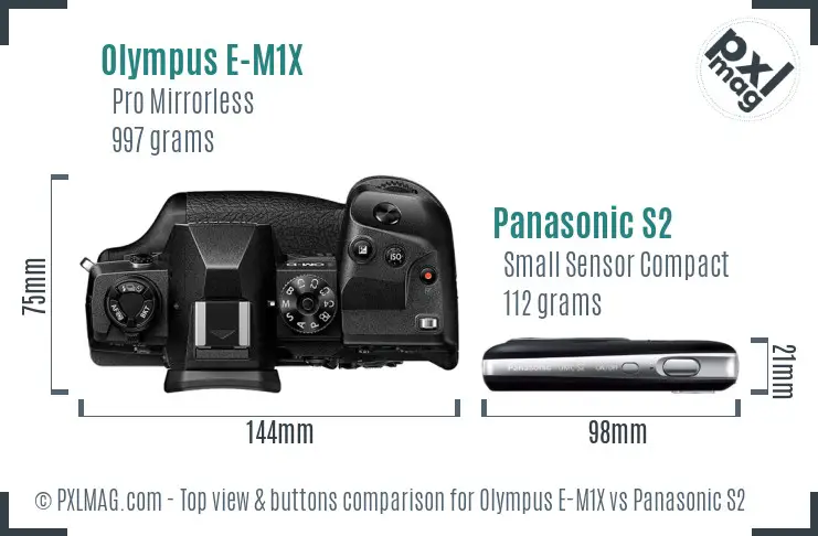 Olympus E-M1X vs Panasonic S2 top view buttons comparison