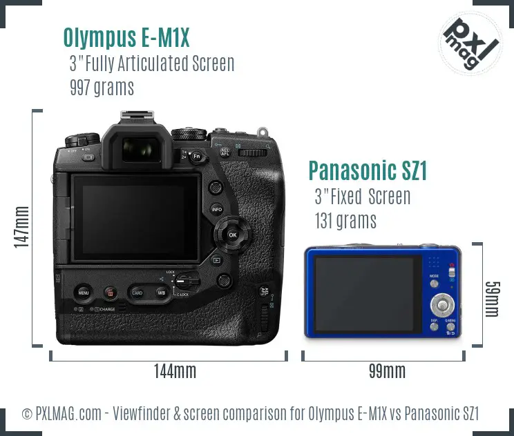 Olympus E-M1X vs Panasonic SZ1 Screen and Viewfinder comparison