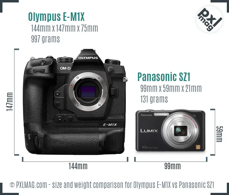 Olympus E-M1X vs Panasonic SZ1 size comparison