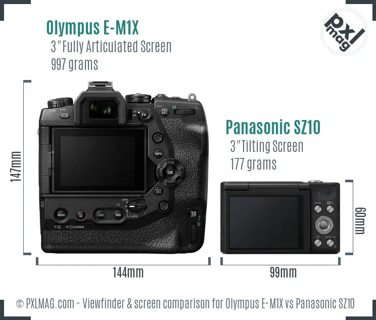 Olympus E-M1X vs Panasonic SZ10 Screen and Viewfinder comparison