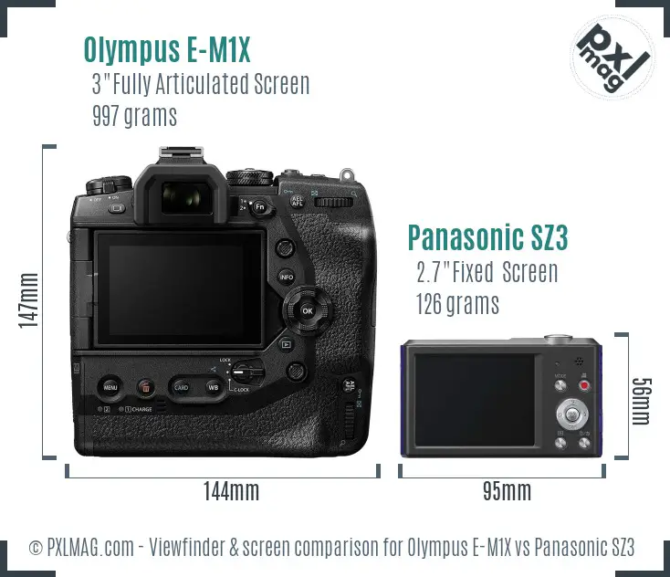 Olympus E-M1X vs Panasonic SZ3 Screen and Viewfinder comparison