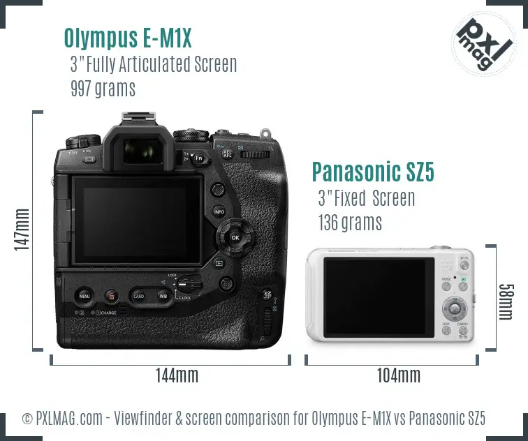 Olympus E-M1X vs Panasonic SZ5 Screen and Viewfinder comparison