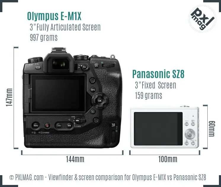 Olympus E-M1X vs Panasonic SZ8 Screen and Viewfinder comparison