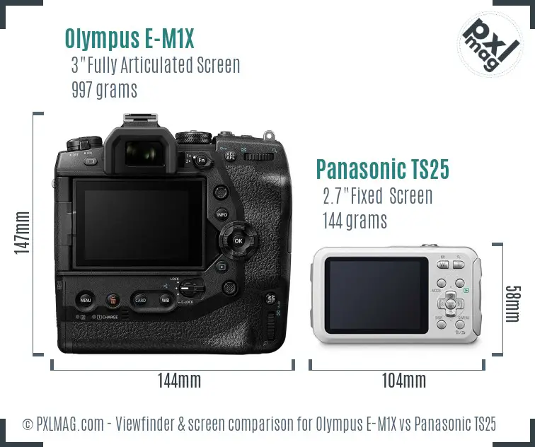 Olympus E-M1X vs Panasonic TS25 Screen and Viewfinder comparison