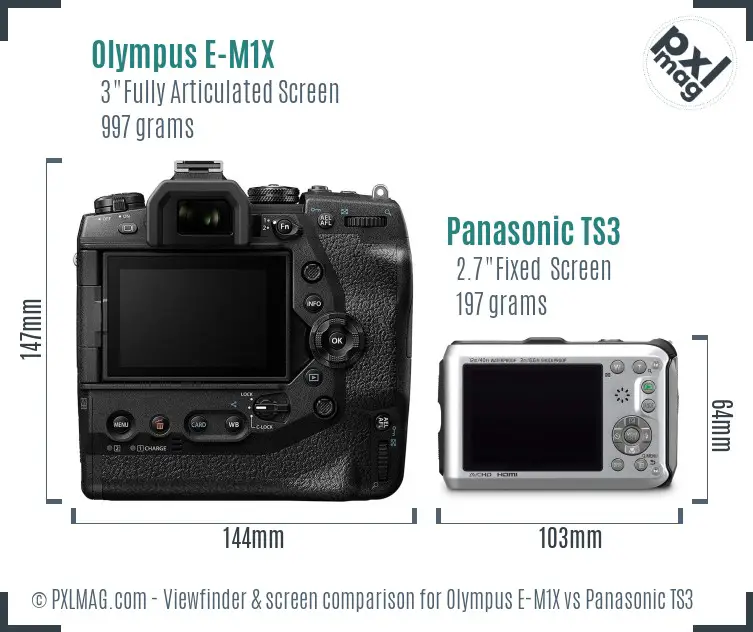 Olympus E-M1X vs Panasonic TS3 Screen and Viewfinder comparison