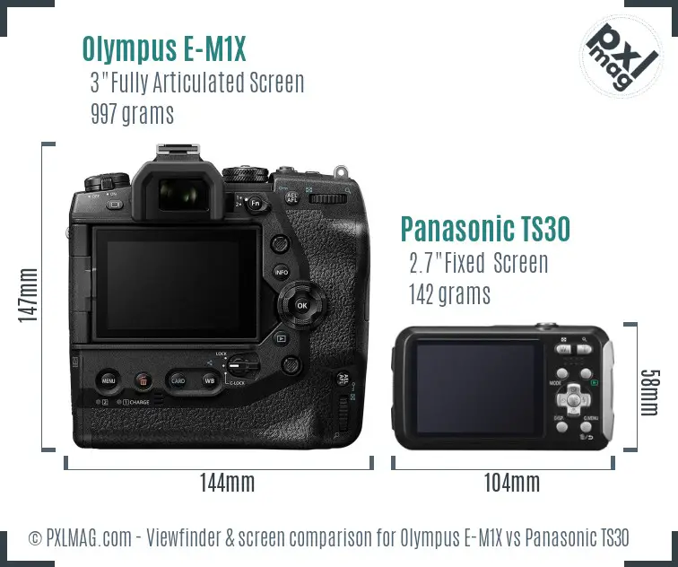 Olympus E-M1X vs Panasonic TS30 Screen and Viewfinder comparison