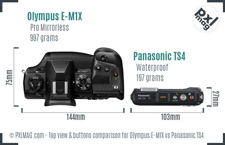 Olympus E-M1X vs Panasonic TS4 top view buttons comparison