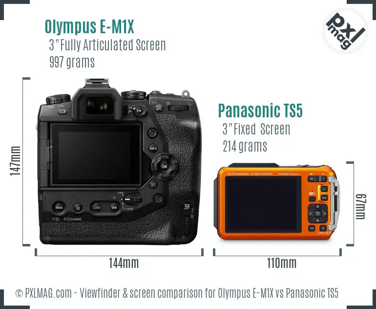 Olympus E-M1X vs Panasonic TS5 Screen and Viewfinder comparison