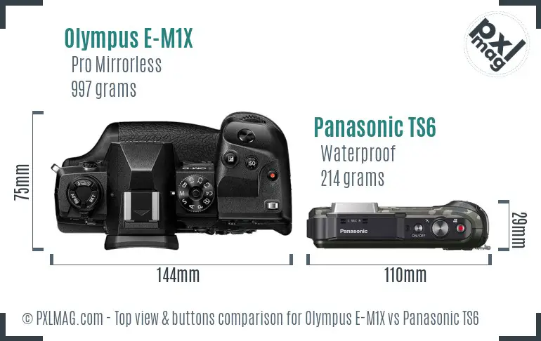 Olympus E-M1X vs Panasonic TS6 top view buttons comparison