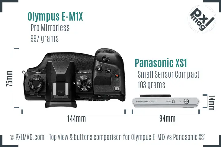 Olympus E-M1X vs Panasonic XS1 top view buttons comparison